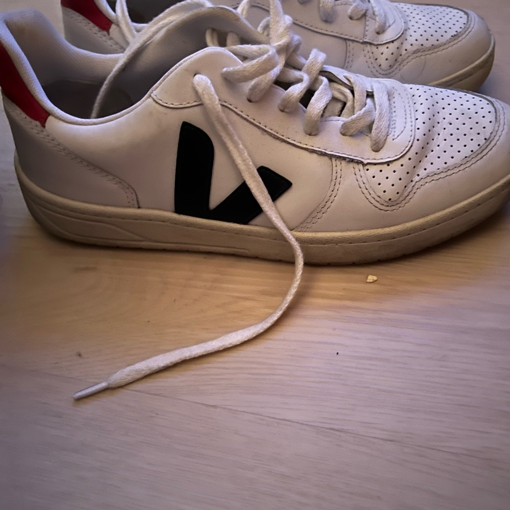 Veja V10 White Sneakers with Black and Red Accents